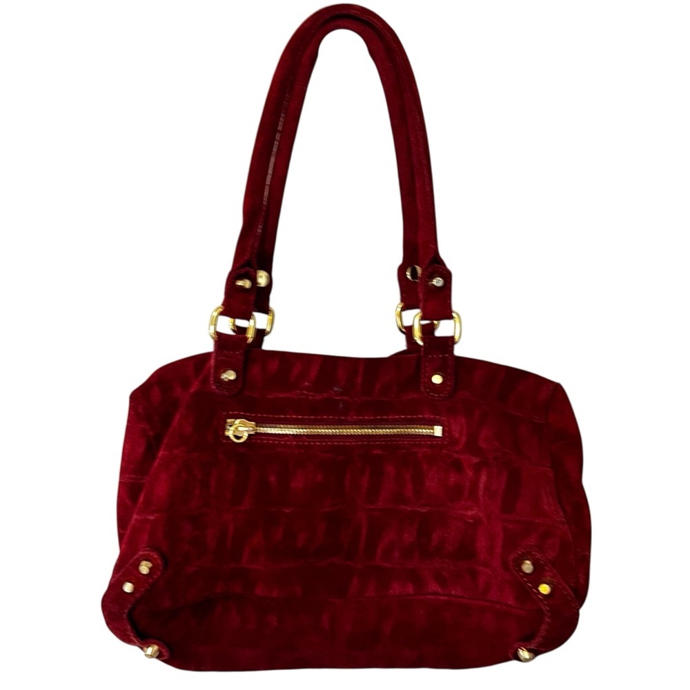Linea Pelle Bag maroon suede shoulder tote bag purse with gold stud rivet detail